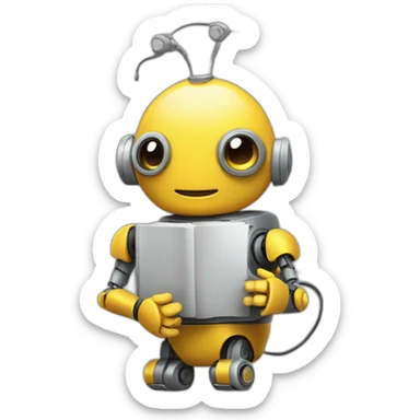 robot with antena reading stories sticker