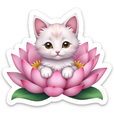Kitten sitting on lotus flower sticker