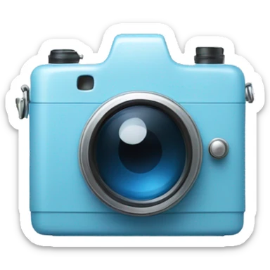 photo camera icon in white color in a light blue box sticker
