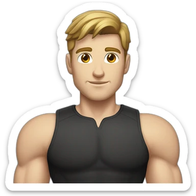 Pale skinned Fit Man With the biceps and brown hair in black shirt and gray shorts sticker