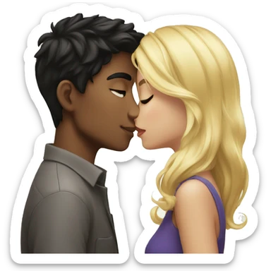 Smart black hair boy kissing blonde beautiful girl sticker