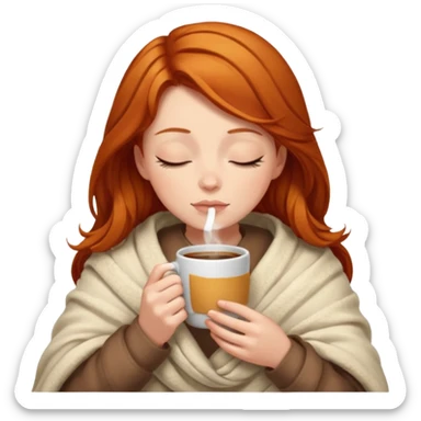 girl with ginger hair inside a blanket sipping coffee eyes closed sticker