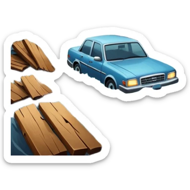 showing a flood disaster scene with strong water waves overflowing streets, partially submerged houses and cars, dark cloudy sky sticker