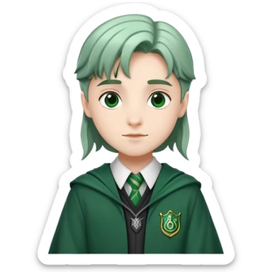Student wearing Hogwarts Slytherin uniform with green and silver colors sticker