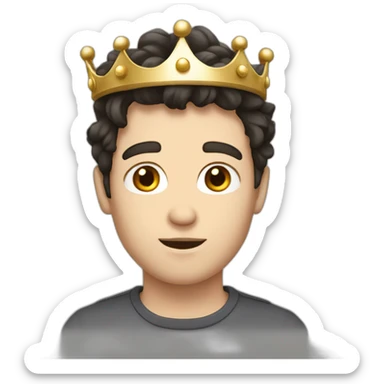 wawy dark hair white boy with a crown sticker