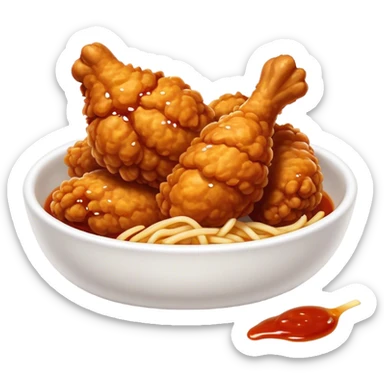 Cinematic Realistic Korean Fried Chicken Dish Emoji, depicted as crispy, golden-fried chicken glazed in a tangy sauce rendered with detailed textures and vibrant, dynamic lighting. sticker
