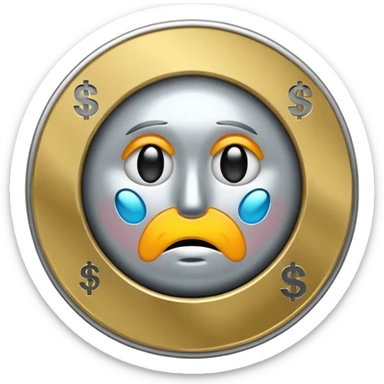 a dollar sign with a sad face sticker