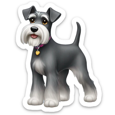 girl walking miniature schnauzer  sticker