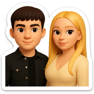 Slightly increase the volume of the upper body of the girl, separate the girl and the boy from each other, make the skin color the same for both characters. Maintain the cartoonish 3D style and keep the background transparent. sticker