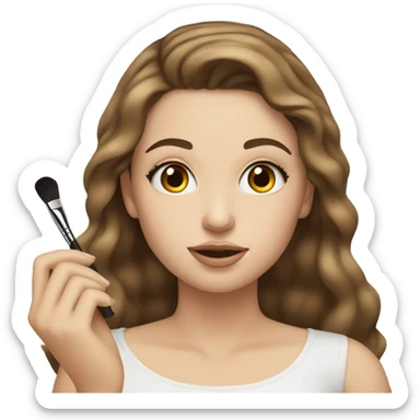 pretty white girl with brown hair putting on makeup sticker