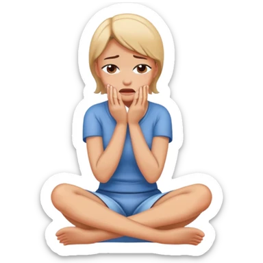 woman sitting on floor hugging her knees while crying sticker