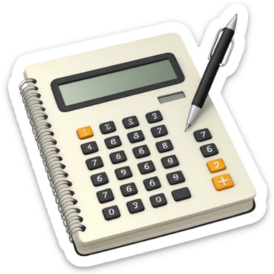 open notebook with numbers and a calculator sticker