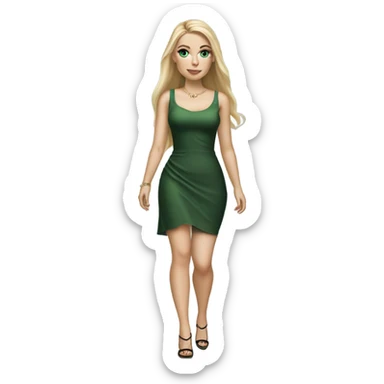 Realistic White girl with Long straight blonde hair, green eyes, tattoos, full body wearing dress and High heels , walking sticker