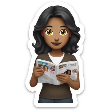 woman with dark hair reading a magazine sticker