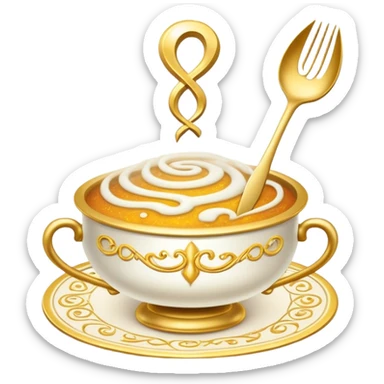 Enchanted cookbook with fork and spoon symbol that's emitting magic sparkles, surrounded by swirling magical mist sticker