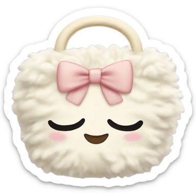 fluffy cream cosmetic bag with a bow sticker