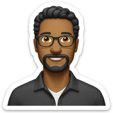 Man with a light beard, black hair that is parted in the middle and hangs on the sides, wearing glasses sticker