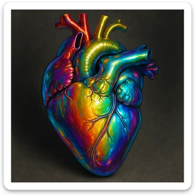 heart with a metallic rainbow finish, realistic digital art style sticker