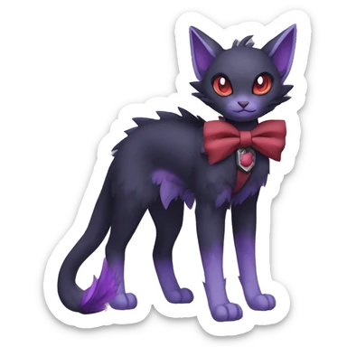 cool kawaii black purple red ethereal fantasy beautiful elegant nargacuga-Noivern-cat-Fakemon collar harness bow tie and bracers full body sticker