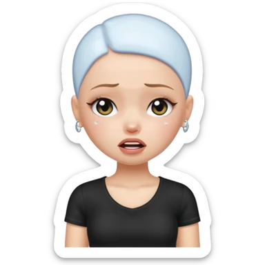 a pretty bratz fair bald girl crying wearing a tight black tee sticker