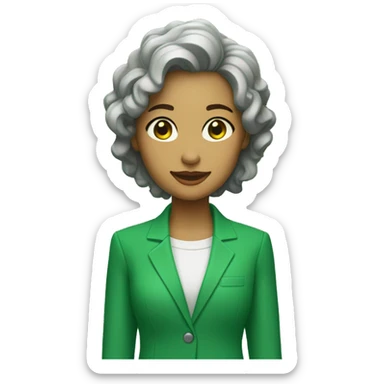 Uma mulher de cor branca, usando um blazer verde  sticker