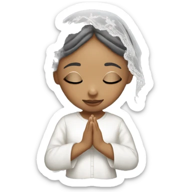 Light skin girl praying with eyes closed and lace white veil  sticker