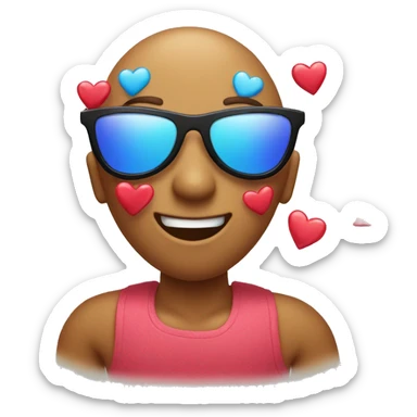 emoji with sunglasses and hearts popping out sticker