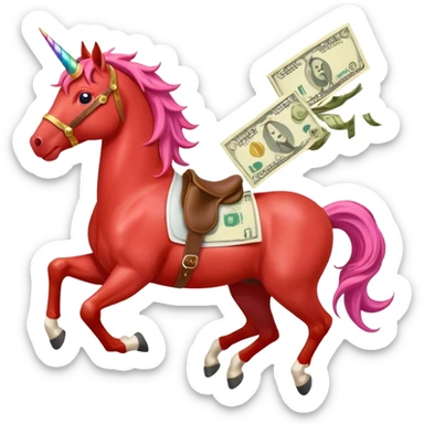 red horse agressive unicorn running money on on the saddle sticker