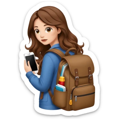 cute woman long wavy brown hair tattoos hiding in backpack sticker