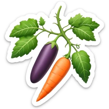 eggplant, cucumber, big carrot, on a branch sticker