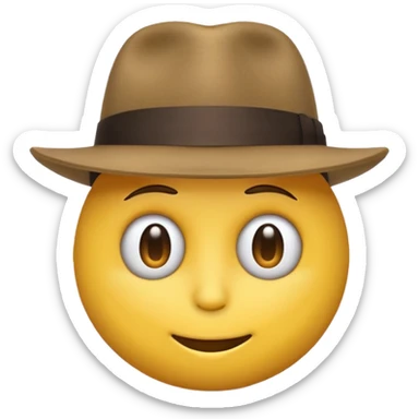 round yellow emoji head pulling its fedora down into its face with one hand, looking mysterious. sticker
