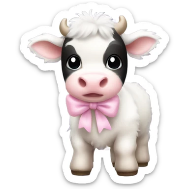 Fuzzy baby cow with light pink bow sticker