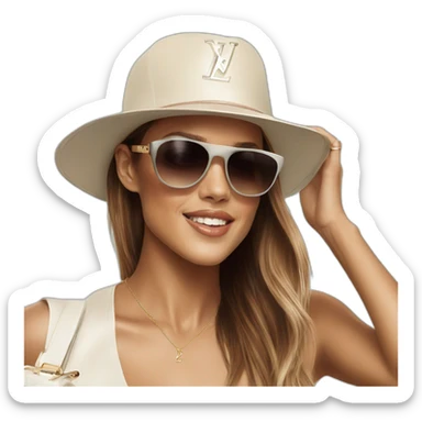 Jessica Alba with Louis Vuitton cap and sunglasses sticker