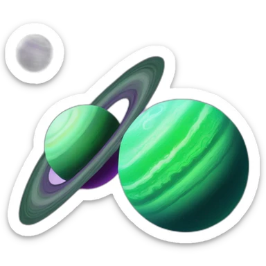 green planet with purple saturn rings and grey moon sticker