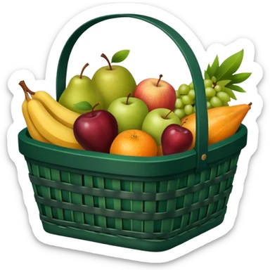 Dark green, plaid basket with both food, drink and fruits sticker