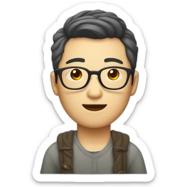 korean guy with curtains hair and glasses sticker