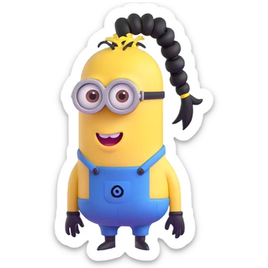 yellow minion character with ponytail hairstyle sticker