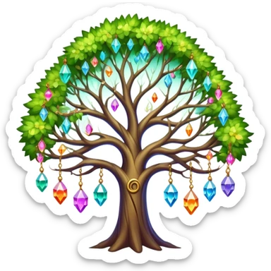 Spiritual magical ethereal colorful tree with crystals hanging in it sticker