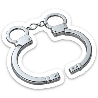 A pair of elegant handcuffs emoji made of silver chrome, smooth rounded design, glossy metallic reflections, luxury fetish aesthetic, minimal iOS emoji style, centered, clean white background sticker