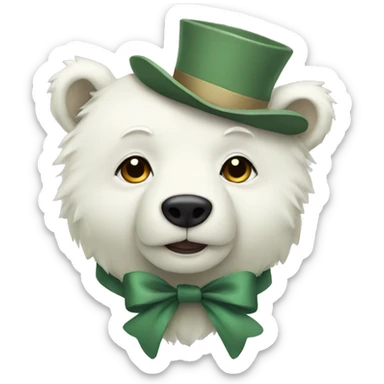 White bear with a sage green bow around its neck sticker