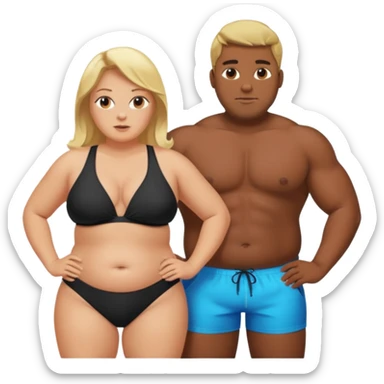 Obese blonde beach with muscular black man  sticker