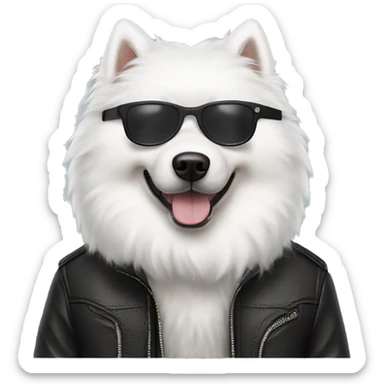 Samoyed dong wearing a leather jacket with black glasses  sticker