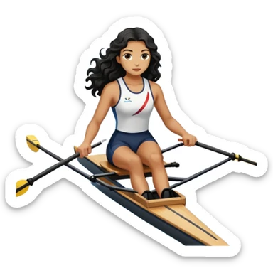 girl with long black wavy hair rowing in Olympic rowing sport, distant view sticker