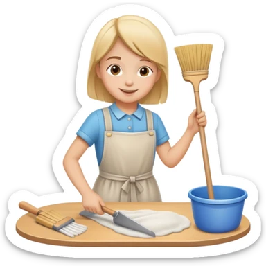 child helping parents with simple chores like sweeping or setting the table, cheerful and helpful sticker