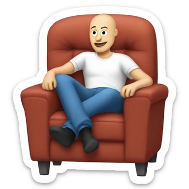bald man on a comfy tv armchair with one sock half off their foot sticker