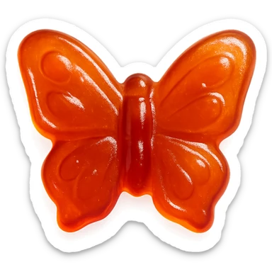 realistic butterfly-shaped candy with a glossy finish, isolated on a transparent background, no visible background sticker
