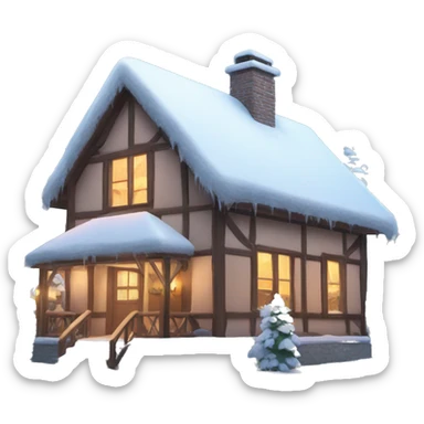 beautiful winter house with snow  sticker