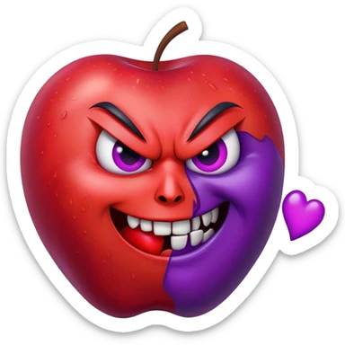 the apple evil purple face but one side is hate the other is love sticker