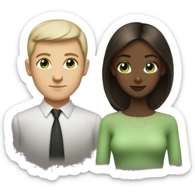 Russian man with green eyes and dark-skinned girl with brown eyes sticker