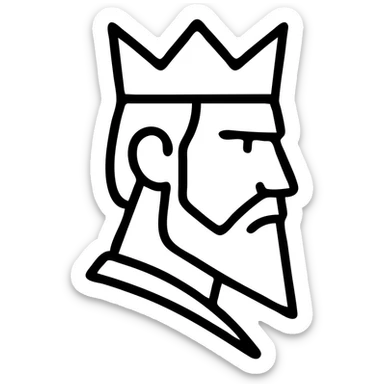 Minimalist red king face with crown, DnD style profile. Simple outline of royal fantasy character with beard. sticker